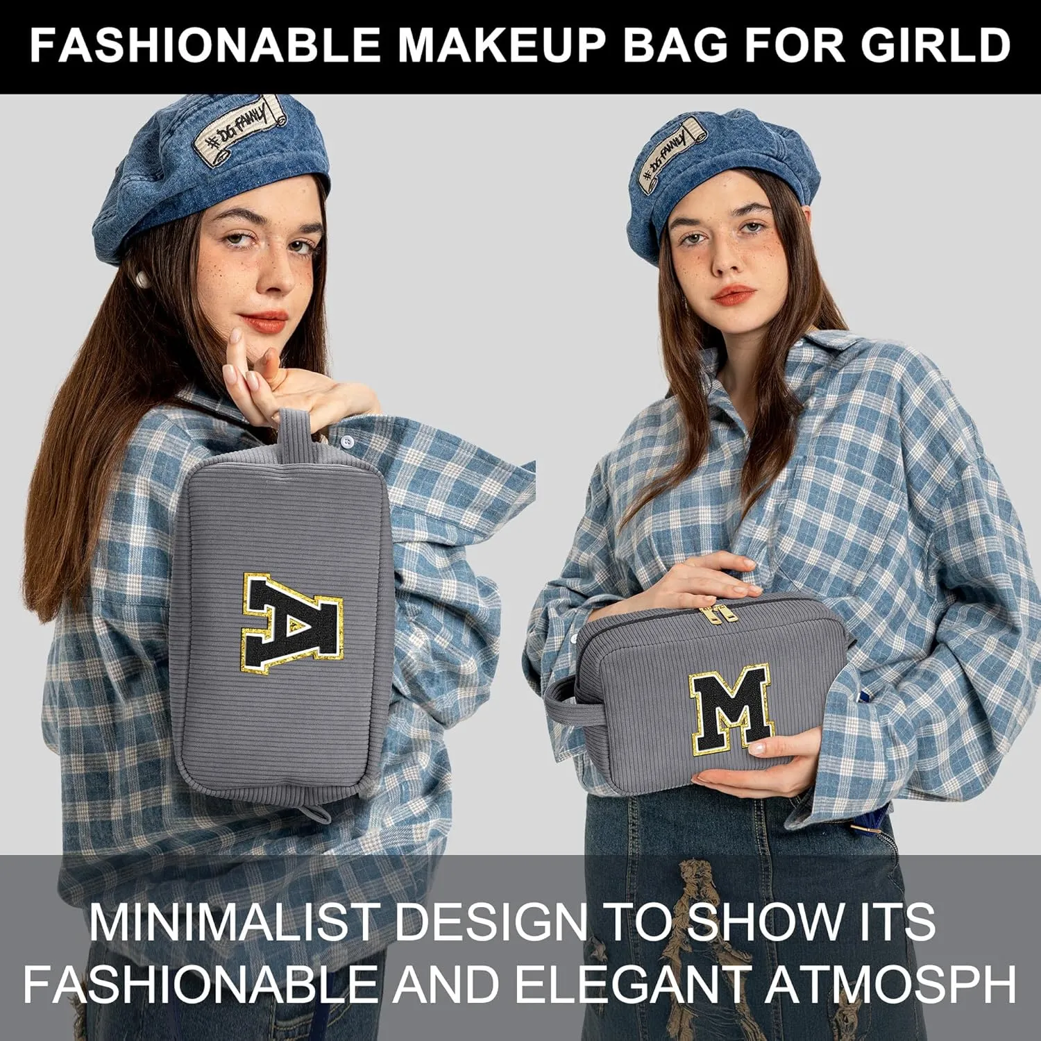 YOOLIFE Mothers Day Gifts - Initial Travel Makeup Bag Cosmetic Bag Friend Birthday Gifts for Women Mom Teen Girls