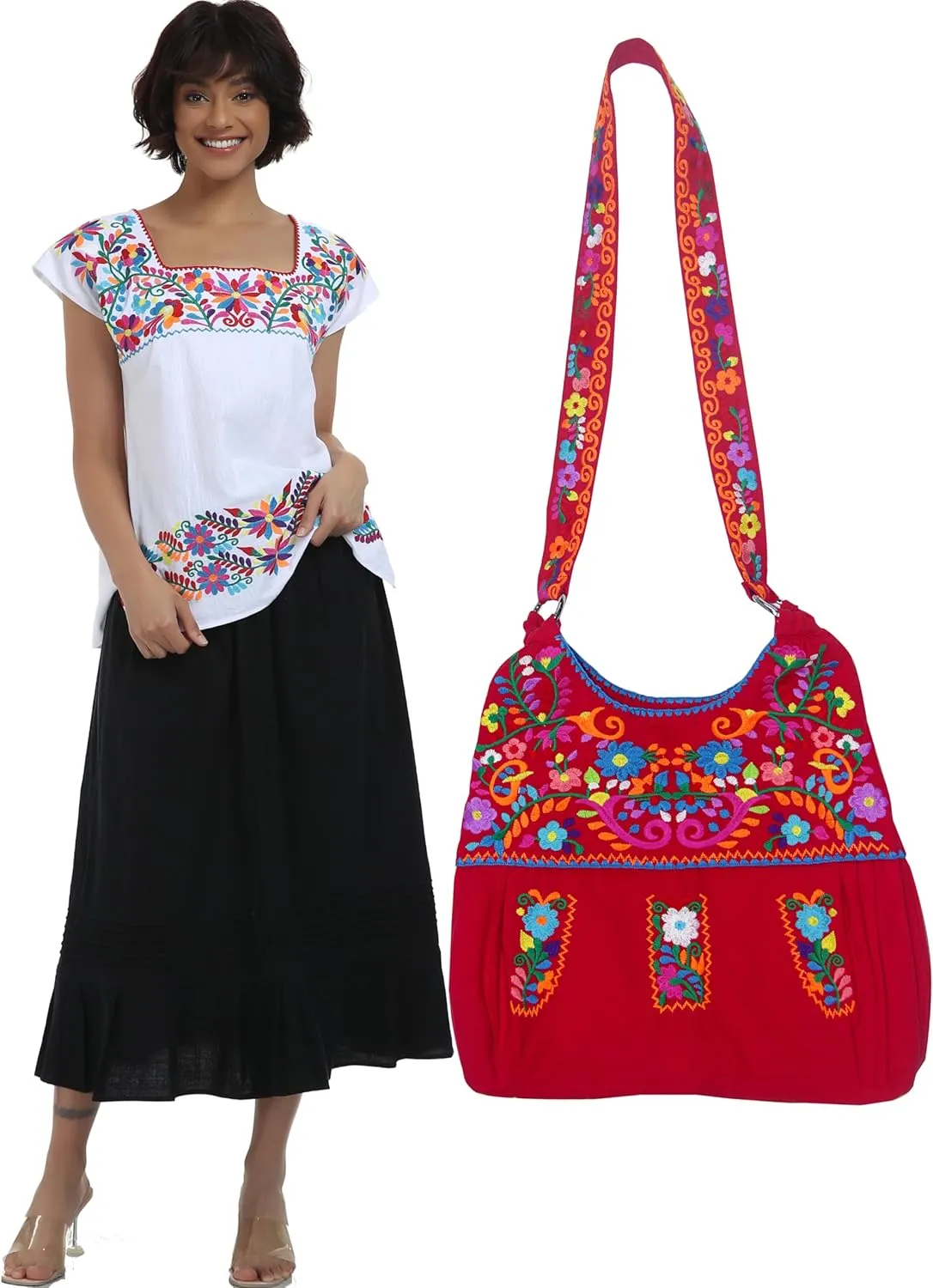 YZXDORWJ Mexican Embroidered Bag for Women Floral Traditional Handbag Satchel Morral Bag