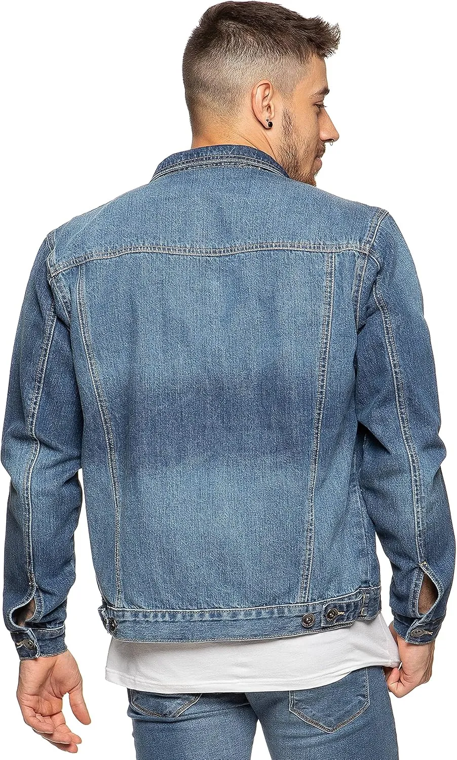 Ze ENZO Mens Denim Jacket Western Classic Style Trucker Vintage Style Jean Coat Black Blue