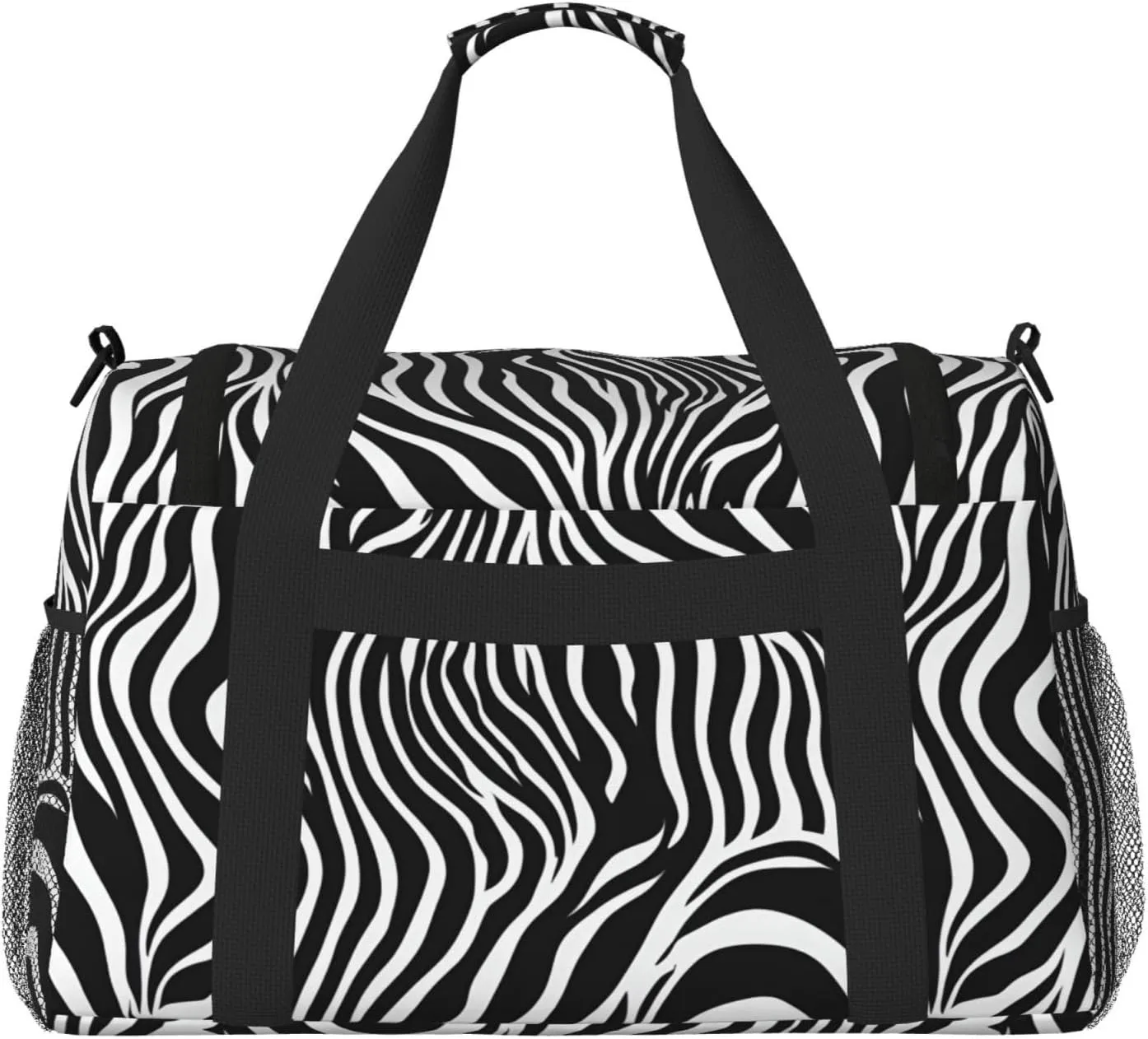Zebra Print Travel Duffel Bag With Zippers And Handles, Big Foldable Duffle Bag For Family Vacations