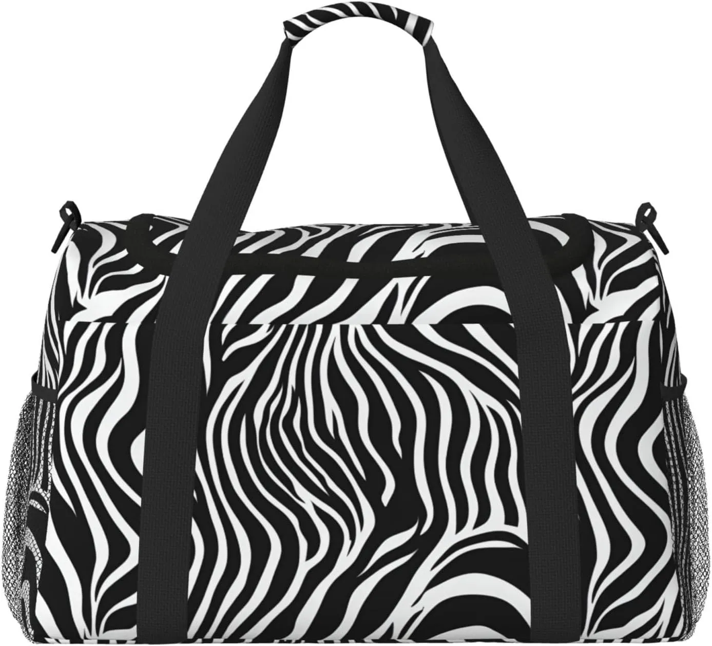 Zebra Print Travel Duffel Bag With Zippers And Handles, Big Foldable Duffle Bag For Family Vacations