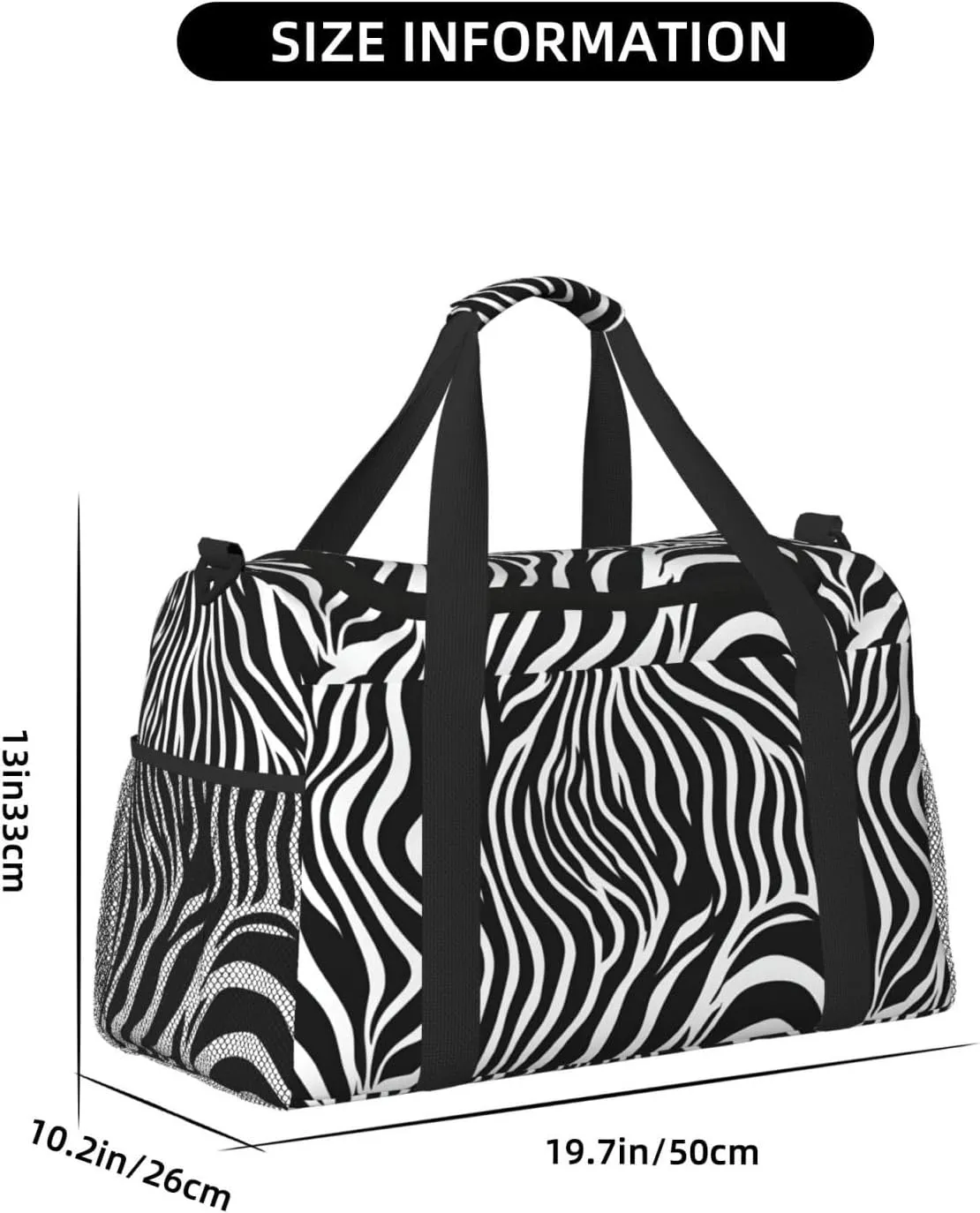 Zebra Print Travel Duffel Bag With Zippers And Handles, Big Foldable Duffle Bag For Family Vacations
