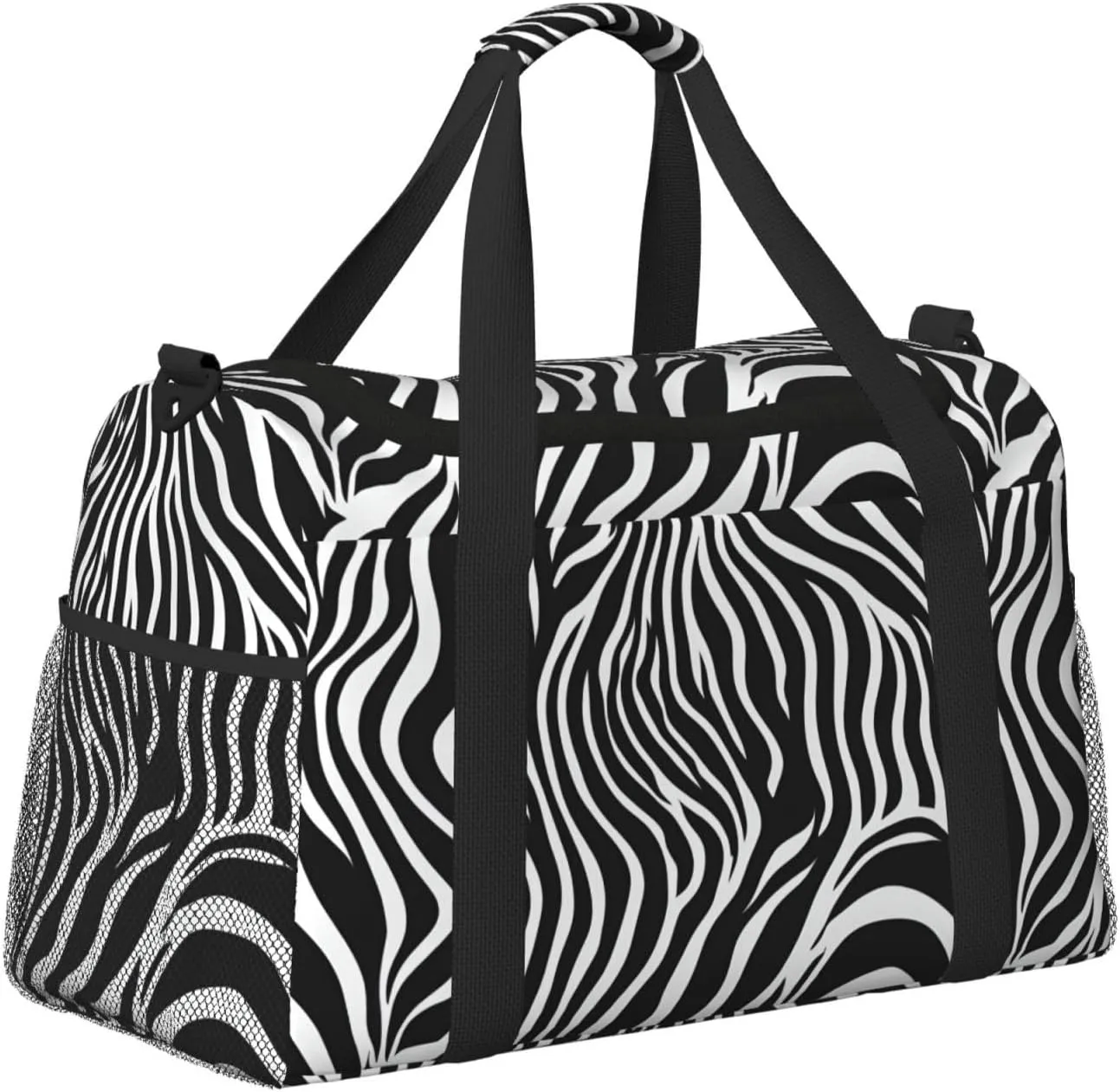 Zebra Print Travel Duffel Bag With Zippers And Handles, Big Foldable Duffle Bag For Family Vacations