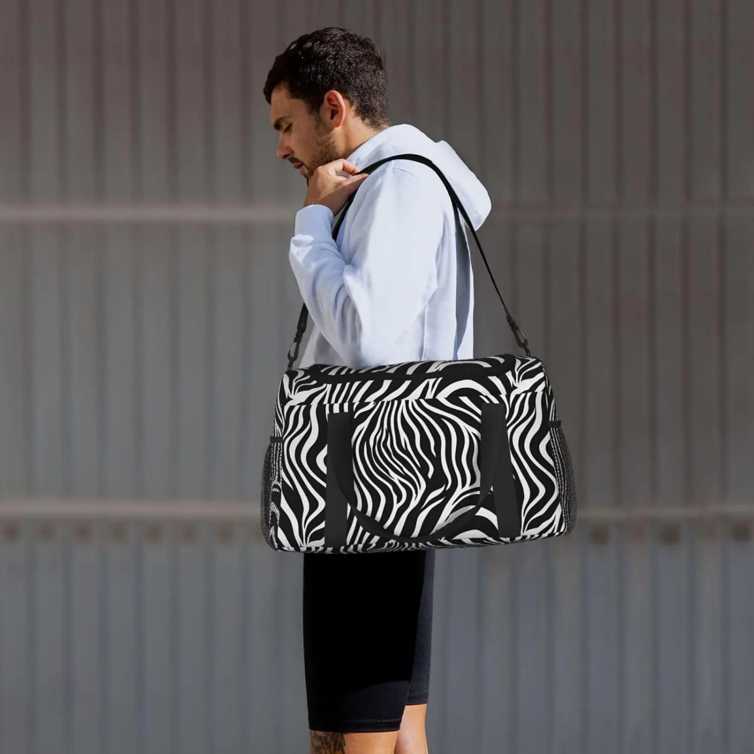Zebra Print Travel Duffel Bag With Zippers And Handles, Big Foldable Duffle Bag For Family Vacations