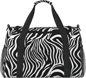 Zebra Print Travel Duffel Bag With Zippers And Handles, Big Foldable Duffle Bag For Family Vacations