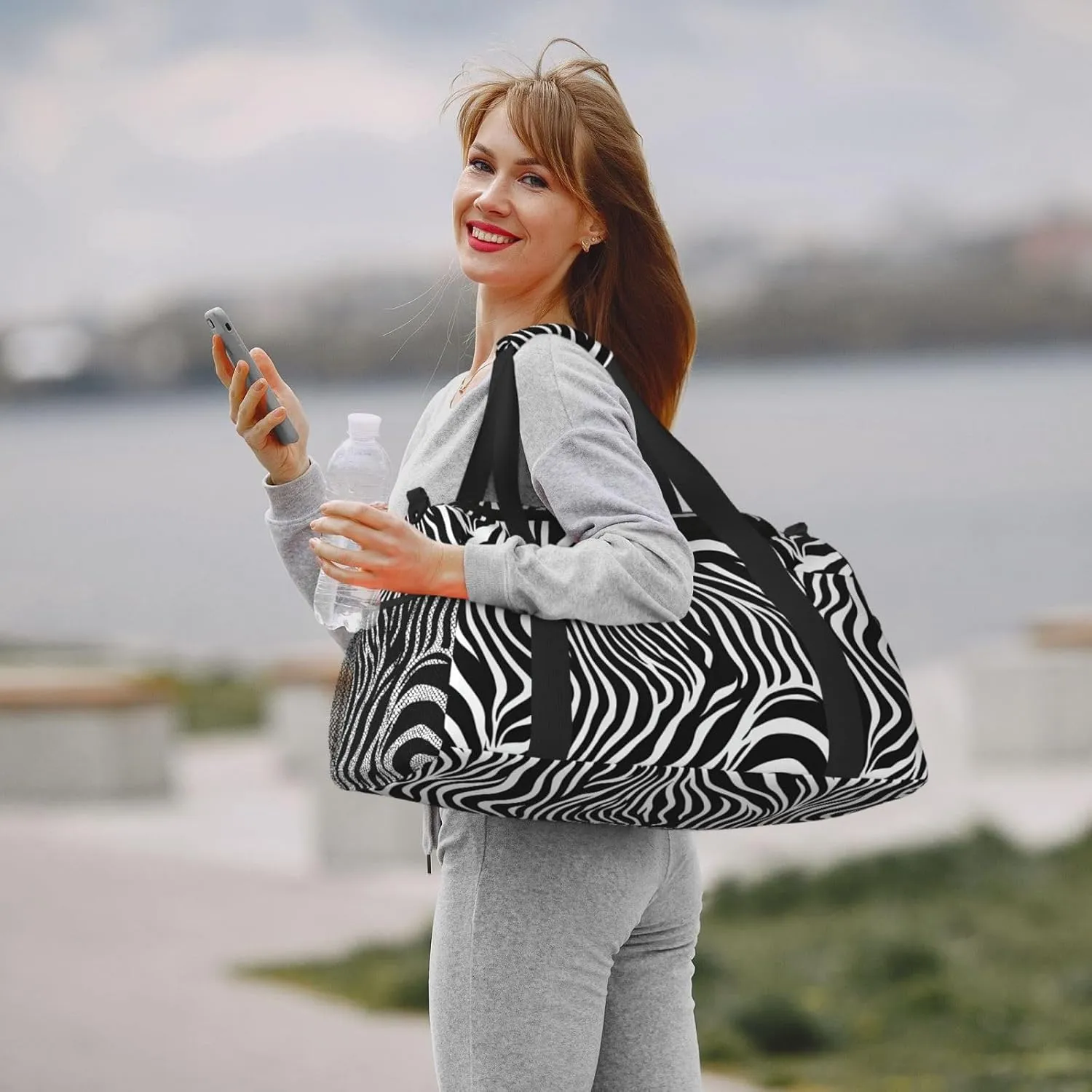 Zebra Print Travel Duffel Bag With Zippers And Handles, Big Foldable Duffle Bag For Family Vacations