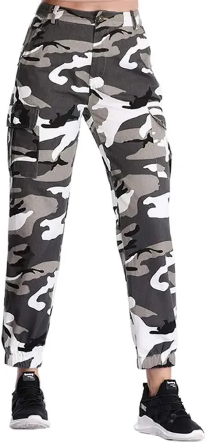 ZODLLS Women's Camo Pants Cargo Trousers Cool Camouflage Pants Elastic Waist Casual Multi Jogger Pants with Pocket