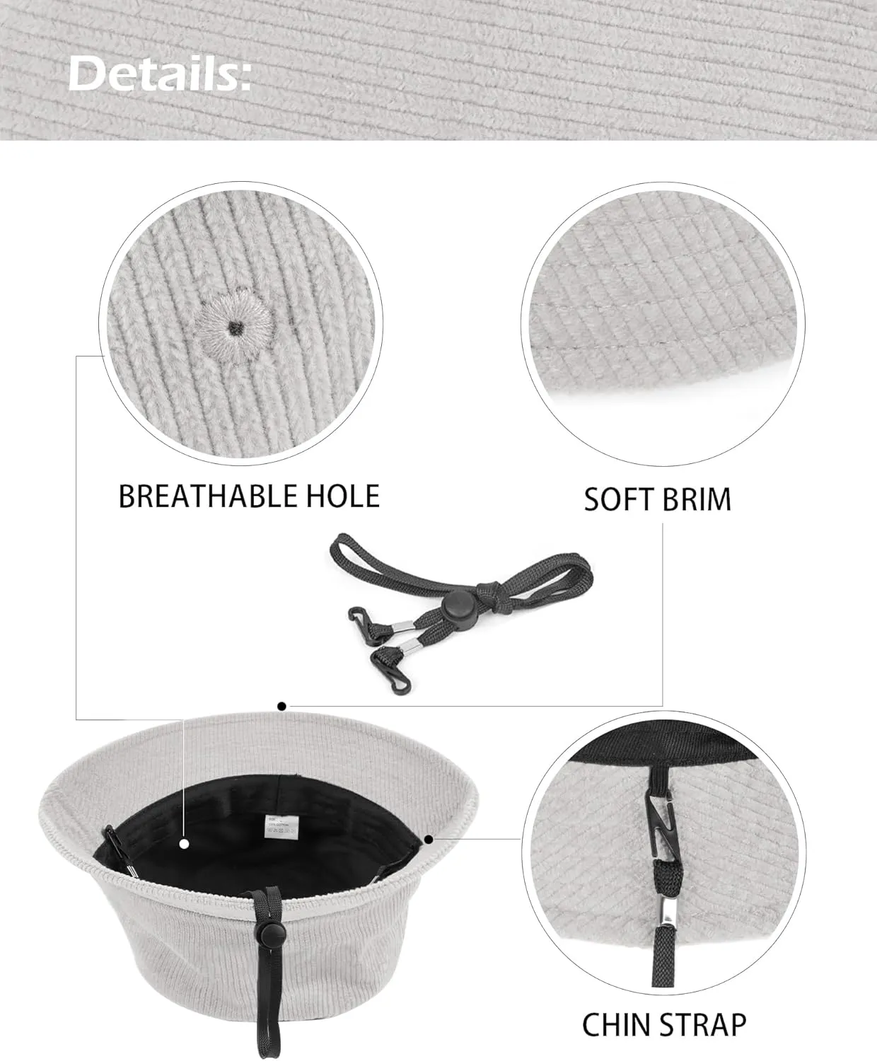 Zylioo Multi Size Corduroy Bucket Hat,S-2XL Adjustable Fishing Sun Hats,Small/Normal/Oversize Golf Hat for Cool Weather