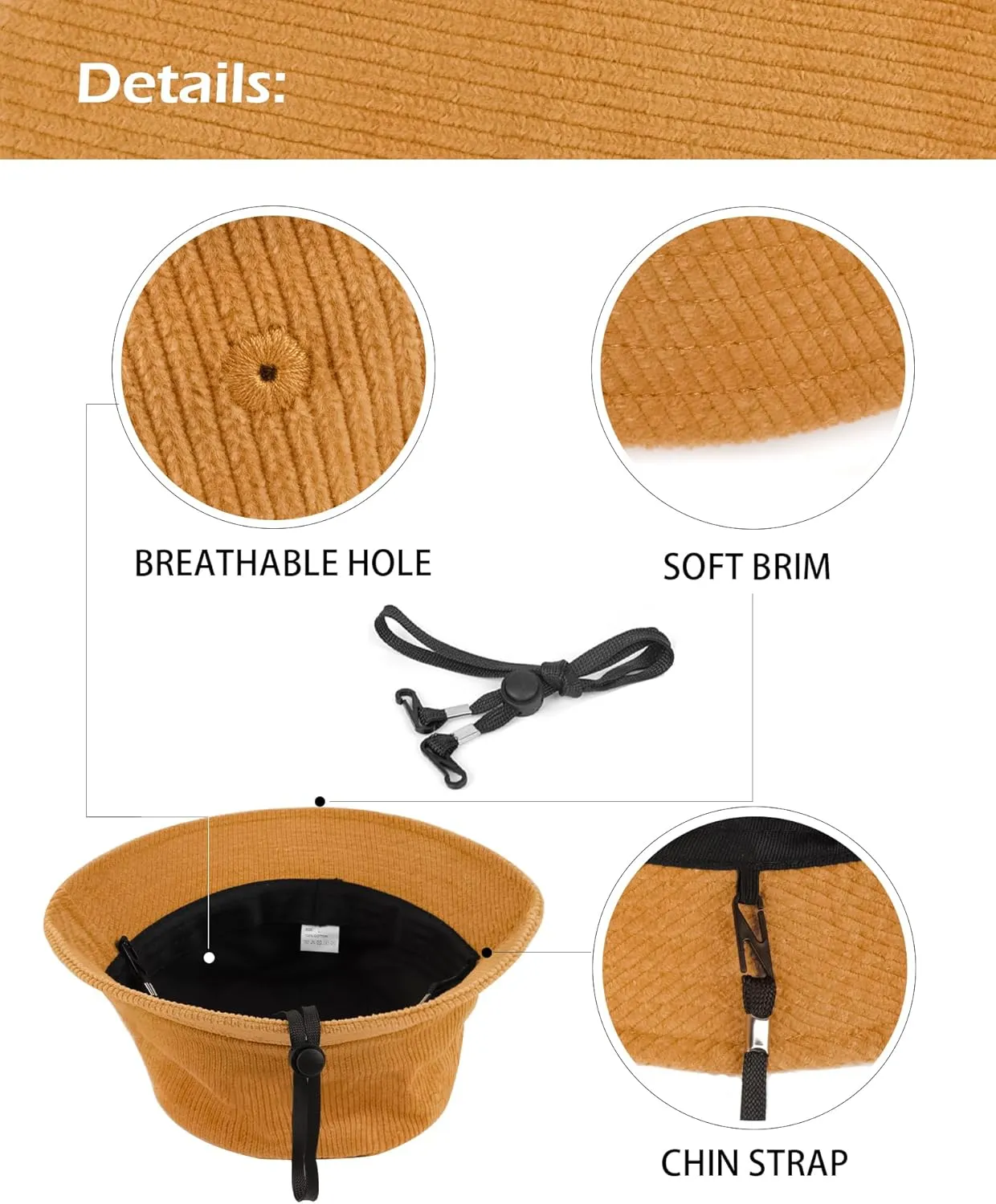Zylioo Multi Size Corduroy Bucket Hat,S-2XL Adjustable Fishing Sun Hats,Small/Normal/Oversize Golf Hat for Cool Weather